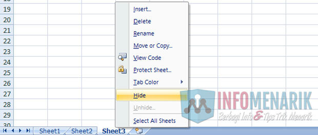 Cara Menyembunyikan Sheet Tertentu dan Semua Sheet di Office Excel 03